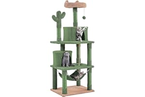 Yaheetech Cactus Cat Tree, 158cm Multi-level Cat Scratching Posts with Perch, Hammock and Dangling Ball, Cat Climbing Tower for Pets Kittens