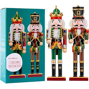 THE TWIDDLERS 12-Inch Wooden Nutcracker Christmas Decor King Holding Door Wreaths - Decorative Christmas Nutcracker Figures, Nutcracker Christmas Decorations, Cascanueces de Navidad in Gift Box (Red