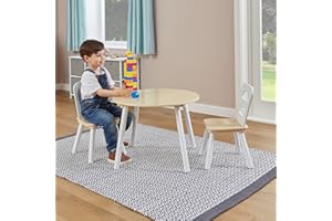 Liberty House Toys TF4915-N Kids Wooden Round Table and 2 Chairs Set, White and Pine,H440 x W600 x D600mm