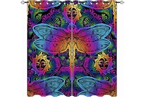 YUANZU Dragonfly Curtains - Colorful Arabic Indian Japanese Mandala Element Paisley Print Pattern Eyelet Blackout Thermal Insulated Window Drapes for Bedroom Living Room 2 Panels W117cm x D137cm