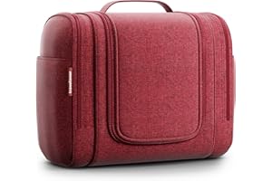 Travelaner Comfort Neceser de Viaje [Diseño 2025] - Neceser Colgante con 7 litros de Espacio para Mujeres, Hombres y Niños | Bolsa de Aseo y Maquillaje Organizador (Rojo)