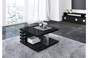 ‎PROROOM FURNITURE PROROOM FURNITURE - Kyoo - Kaffeetisch 60x60 Höhe 31 cm - Sofatisch Quadratisch - Coffee Table - Wohnzimmertisch Modern - Kleiner Couchtisch mit Stauraum - Schwarz Hochglanz