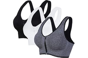 Vertvie Femme Soutien-Gorge de Sport Zip Devant Push Up Racerback Confort Bra Brassière sans Armature Rembourré pour Jogging Yoga Fitness