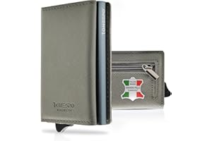 1ONESPO MAGNETIC Portafoglio uomo VERA PELLE - Porta Carte di Credito uomo con Portamonete e Contanti - Protezione RFID 8 tessere, SAFFIANO Grigio