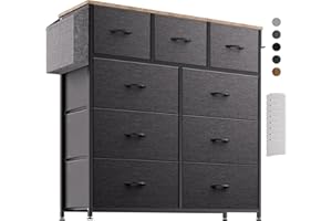 PURFINO Cassettiera in tessuto, con 9 cassetti, bigliettini per etichette, tasca laterale e gancio per soggiorno, corridoio, camera da letto