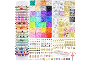 MYTOVOSN 7206pcs 28colori Set di Perline Fai da te argilla Perline per gioielli Fabbricazione Kit Piatto rotondo Argilla polimerica Perline distanziatrici Perline Heishi per bracciali Orecchino,6mm