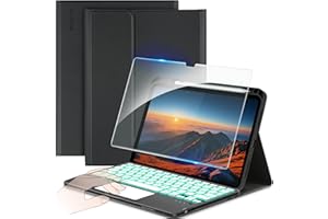 CACOE Cover con Tastiera iPad 11 Generazione (A16) 2025 11" / 10 Generazione 2022 10.9'' con Touchpad [Italiano] Wireless Staccabile, Custodia con Tastiera Illuminazione a 7 Colori, Nero