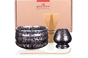 Goodwei Juego de té Matcha Premio - Cuenco Ceremonial, Batidor y Soporte (Tetsu, 120)