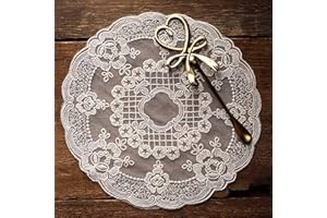 MAUSOUCA 2pcs Retro French lace Placemats, exquisite flower embroidered Round Doilies Coasters Vase mat for home decoration (off-white,Diameter 27cm)