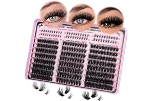 Goddvenus Cluster Lashes Soft & Fluffy Texture Individual Eyelashes 300pcs Thick Volume Eyelash Clusters Wispy Individual Lashes D Curl Russian Lash Extensions DIY Waterproof Eyelash Individuals