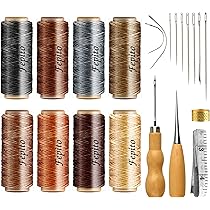 Kit Cucito Pelle CNBTR - 4 Bobine Filo Cerato Lino E Ramia 0,55mm + 28 Utensili Manuali Per Cuoio E Tessuti Spessi