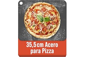 Chef Pomodoro Piedra Pizza Horno 35,6 x 30,5 cm (6,35 mm), Placa Acero Horno Pizza, Placa Acero Pizza, Plancha, Pedra Para pan y pizza, Tabla de Piedra en acero con orificios para levantar