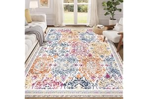 Enyhom Teppich Wohnzimmer 160 x 230cm Waschbar Großer Vintage Teppich Schlafzimmer Weich Wohnzimmerteppich Boho Robuste Kurzflor Flächenteppiche für Esszimmer, Bunte