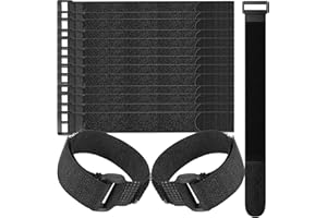 LJY 16-Pack Hook and Loop Straps Nylon Cable Ties Organizer Fastener, 30 cm x 2.5 cm, Black