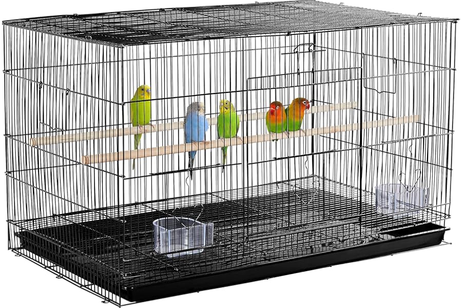 Yaheetech Large Bird Cage Wide Flight Cage Pet Bird Breeding Cage for Small Birds Budgies/Parrots/Cockatiels/Parakeets/Conures/Lovebirds Black