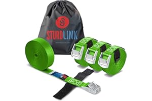 STURDLINK Juego de 4 Pequeñas Correas de Sujeción 25mm 250kg con Hebilla Rápida y Sistema para Atar 4m + Bolsa, para Bicicletas, Porta Equipajes Coches Techo, Remolques, Surf, Canoas, Carga, Camping