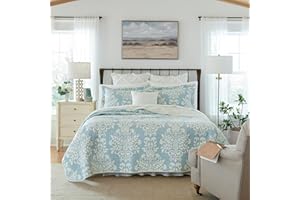 Laura Ashley - Rowland Collection - zestaw kołdry, 100% bawełna, dwustronna, całoroczna pościel z pasującymi poszewkami na poduszki, pranie wstępne dla dodatkowego komfortu, kolor królewski