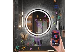 Ratsamee Bluetooth LED Bathroom Vanity Mirror with LED Lights - 600mm Round Anti-Fog Wall Mirror, 3-Color Dimmable Frontlit Illumination for Makeup, Wall Mounted Bathroom Lighting