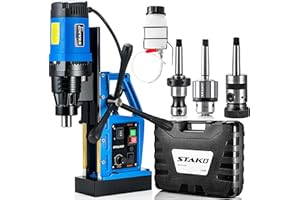 STAKO SCY-2800RE Ø 80mm Magnetbohrmaschine 2050W mit Koffer – Magnetkraft 17000N – tragbare Kernbohrmaschine für Metallbearbeitung mit Weldon 19mm und Bohrfutter 3-16mm und Gewindehalter M3-M16 –Set 3