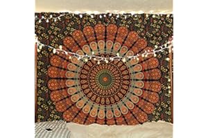 Bless International Indischer Hippie Bohemian Psychedelic Peacock Mandala Wandbehang Bettwäsche Tapisserie (Golden Green, Twin (137x182Inches) (140x185cms))