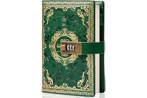 TIEFOSSI Cuaderno de cuero vintage con cerradura de combinación, diario secreto de flores en relieve B6, papel rayado para escribir, regalo para mujeres y niñas (verde)