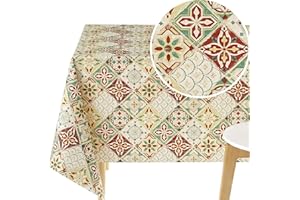 KP HOME Wipe Clean Tablecloth Rectangular 78.7''x55'' (200x140cm) - Wipeable Vinyl Oilcloth Tablecloth For Indoor and Outdoor Use - Waterproof Plastic PVC Table Cloth in Mediterranean Tile Design
