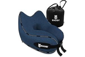 SNUGL Travel Pillow - Memory Foam Neck Cushion - Flight Pillow | Support Neck Pillow for Travel | Travel Neck Pillow for Airplane with Carry Bag & Clip | Flying Travel Essentials (Navy - Regular)