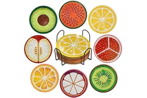 PAIVSUN 8 Stück Diamond Painting Untersetzer， DIY Früchte Diamond Untersetzer mit Halter，Dekorative Hölzern Untersetzer mit Diamond Painting Kit für Erwachsene Kinder Anfänger