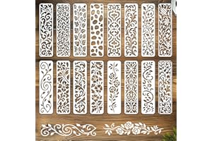 INFUNLY 16Pcs Botanical Lace Wall Stencil for Painting 3×11.8" Reusable Wall Stencils Flower Border Painting Stencil Small Vintage Art Walls Template for Crafts Cement Wood Furniture Home Decor