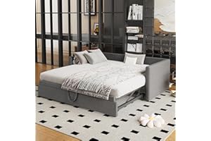 Jtyca Velvet Day Bed, Upholstered Single & Double Sofa Bed with Trundle, 3FT-90x190 CM, Grey, No Mattress