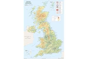 TIGER MOON THE TIGER MOON TRADING COMPANY LTD Detailed Physical Map of the United Kingdom of Great Britain and Northern Ireland - Size A2-42 x 59.4 cm - Paper Laminated