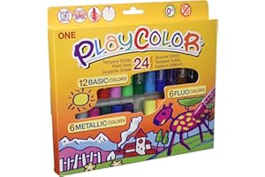 Playcolor Sticks de Peinture Gouache Solide 10g - Pack One (Basic+Metal+Fluo) - 24 Couleurs Assorties 02041