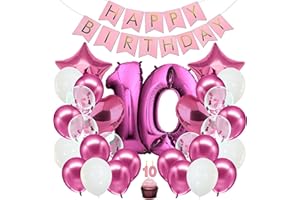 envami® Decorazioni Compleanno 10 anni Bambina Rosa - Kit Palloncini Compleanno 10 anni - Festoni Compleanno Bambina - 10anni Di Compleanno - Palloncini 10 anni Compleanno - Addobbi Compleanno