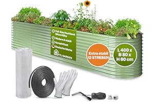 ‎TTL GARDEN TTL GARDEN 400x80x80cm Nature XXL Metall Hochbeet Salbei-Grün - Stahl rostfrei verzinkt & lackiert Wellblech oval 80cm hoch sehr stabil Garten Beet für Gemüse Kräuter Blumen Gartenbeet Gemüsebeet