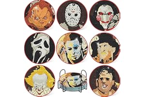 MOTORHOOK Diamond Painting Coasters Kit with Holder, Halloween Diamond Art Coasters Kits for Beginners, Adults & Kids Diamond Painting Art Craft Supplies