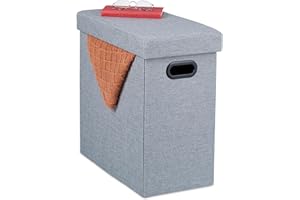 ‎RELAXDAYS Relaxdays Taboret do siedzenia z miejscem do przechowywania, tapicerowany, składany taboret z materiału, salon, korytarz, wys. x szer. x gł.: 49 x 48,5 x 27 cm, szary