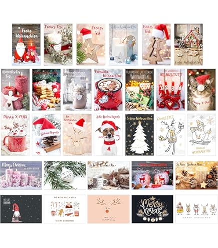 50 Luxe Cartes De Noël Et Du Nouvel An - 9.5x14cm - 2 X 25 Doubles Cartes Avec Enveloppes Serie Nature