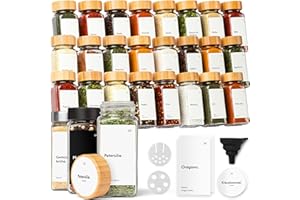 KIVY Gewürzgläser mit Streueinsatz [24x 120ml] + 240 Wasserfeste Label - Luftdichte Gewürzgläser eckig - Gewürzdosen Set - Gewürzstreuer Bambus - Spice jars - Gewürzbehälter mit Holzdeckel