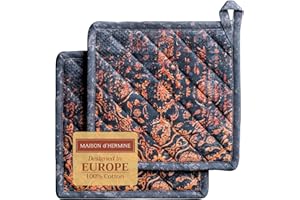 Maison d' Hermine Hot Pads Set mit 2 Topfhaltern aus 100% Baumwolle mit Schleife, (20cm x 20cm) Topflappen, hitzebeständig für Grillen, Kochen, Imperfection – Erntedankfest/Weihnachten