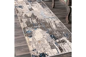 Mazovia Alfombra de Pasillo Larga - Design Vintage Moderno Pelo Corto - Alfombras de Pasillo por Metros - Alfombras para Pasillos Largos - Moqueta por Metros - Beis Azul Gris 70x500 cm