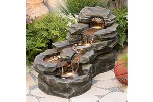 Bumilgar 94 cm Large Garden Water Features, 5-Tiers Rock Natural Waterfall Outdoor Fountains with LED Lights for Patio, Porch, Home Art Decor