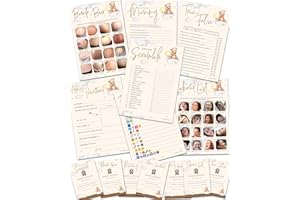 Olivia Samuel Teddy Bear Baby Shower Games - 7 Games in 1 Mega Bundle for 10 Players with 7 Winner's Certificates - Unisex Neutral Design