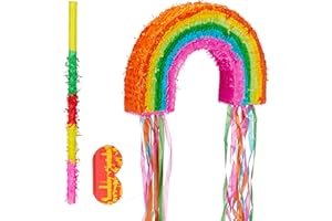 RELAXDAYS Pignatta Arcobaleno da Riempire, Set di Accessori, Asta, Maschera Feste Compleanno, Gioco da Colpire, Colorata