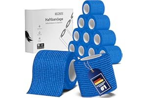 Bellmate Selbstklebender Verband [12x Bandagen 10cm x 4,5m] elastischer Verband selbstklebend für Menschen, Pferde & Hunde - Premium Haftbandage selbstklebend (Blau, 5cm x 4,5m)