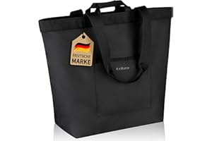 COTTARA® Torba na zakupy, składana, duża, z zamkiem błyskawicznym, wzmocnionym dnem i wodoodpornym materiałem, idealna jako torba rekreacyjna, torba na zakupy lub torba kąpielowa, czarna, 40 l