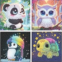 Aieraczy 4 Stück 5D Diamond Painting Sets Für Kinder – Tiermotive 15x15 Cm, DIY Bastelset Mit Allem Zubehör (ab 6 Jahren)