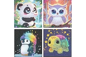 FLAJZ Diamond Painting Kinder, 4 Pack Diamant Painting Bilder, Süß Tiere Diamond Painting für Kinder ab 6 7 8 9 10 11 12 Jahre, DIY Mosaik Bastelset Weihnachtsgeschenke, 15x15cm