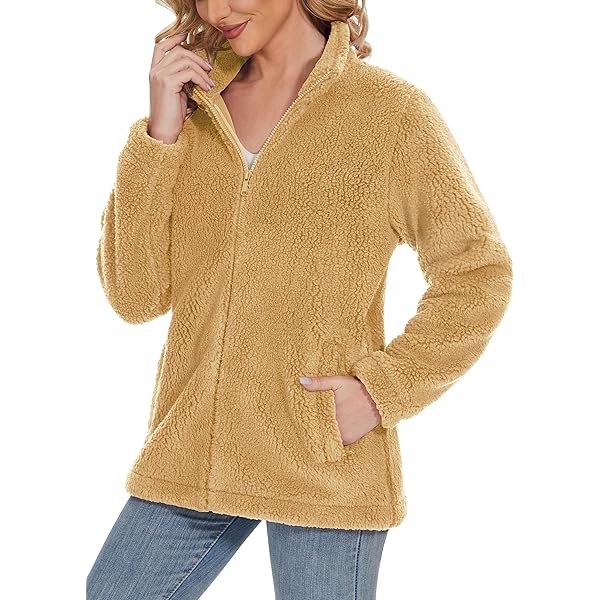 Women's Sherpa Jacket – Full Zip Fuzzy Teddy Coat With Pockets, Fleece Lined For Winter Warmth & Casual Style