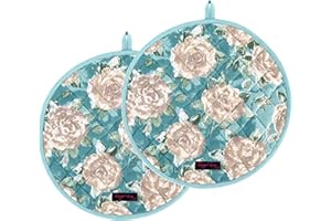Ragged Rose Aga Cooker Hob Covers - 38 cm x 38 cm Universal Hob Mats for Gas, Oil, Electric, & Induction Aga Cookers - Pair of Machine Washable Cotton Chef’s Pads - Duck Egg Rose Pack of 2