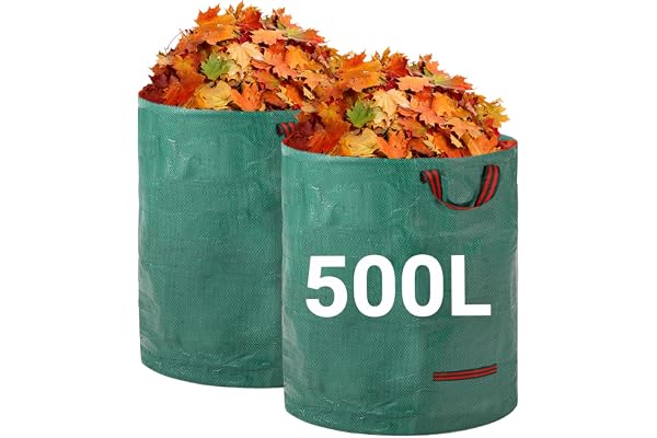 Velway Sacs à Déchets de Jardin Robustes - 500Lx2 Sacs de Jardin Réutilisables avec Poignées - Pliables et Réutilisables Tissu Industriel pour Feuilles Déchets Débris